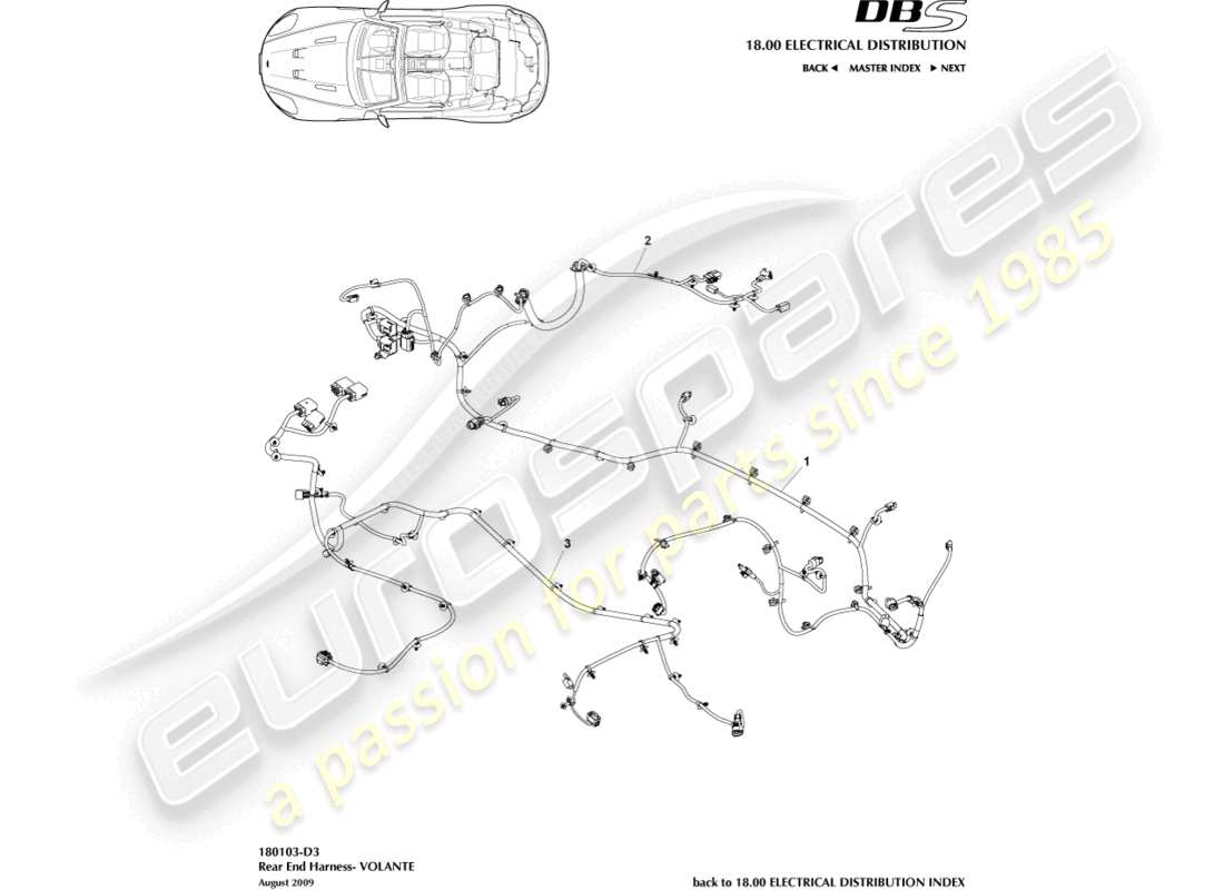 aston martin dbs (2009) kabelbaum hinten, volante-ersatzteildiagramm