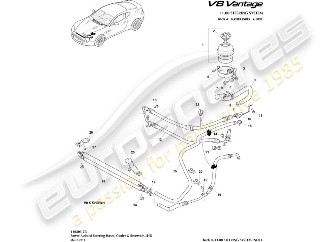 aston martin vantage gt8 (2017) kühler, schläuche und behälter, lhd-ersatzteildiagramm