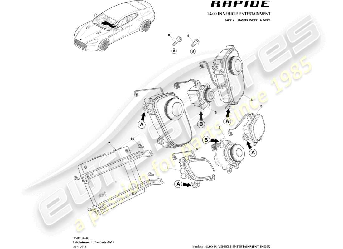 aston martin rapide (2011) infotainment-bedienelemente, amr-teilediagramm