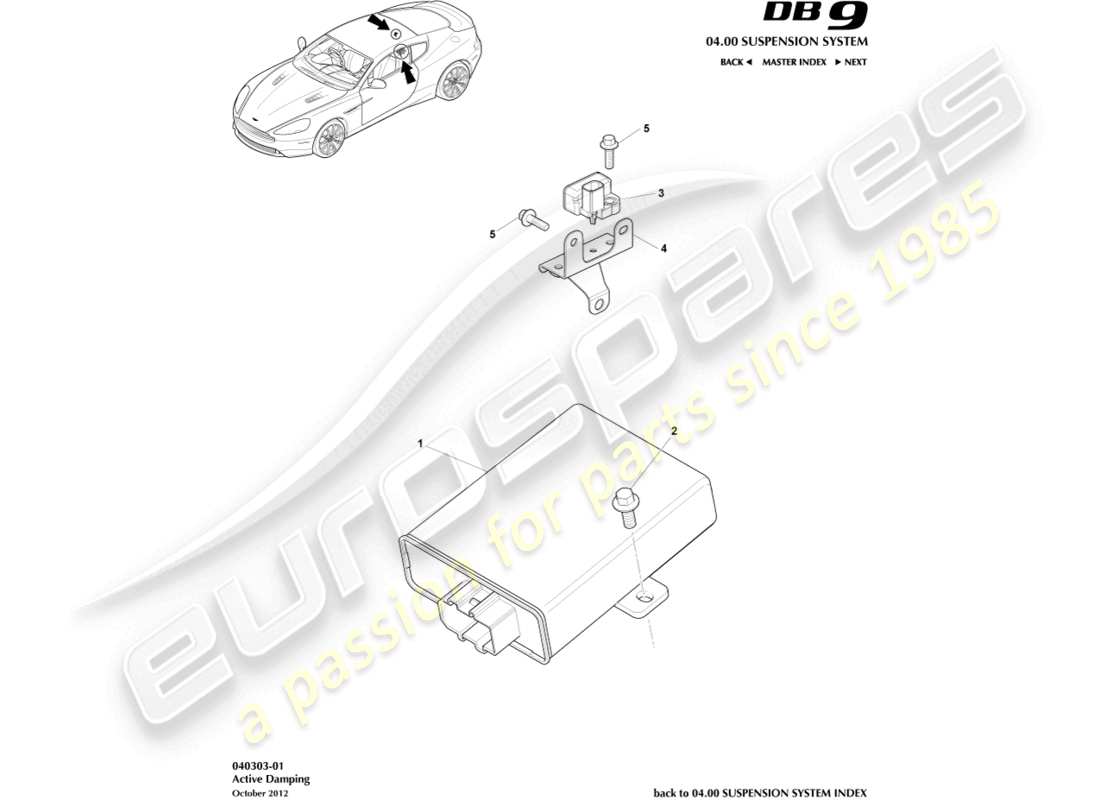 aston martin db9 (2013) teilediagramm des aktiven dämpfungsmoduls