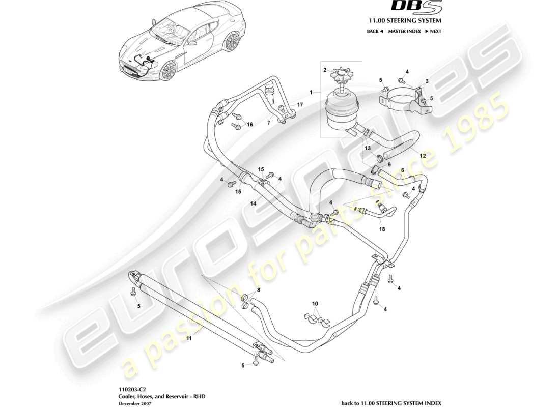 ein teilediagramm aus dem teilekatalog aston martin dbs (2010)