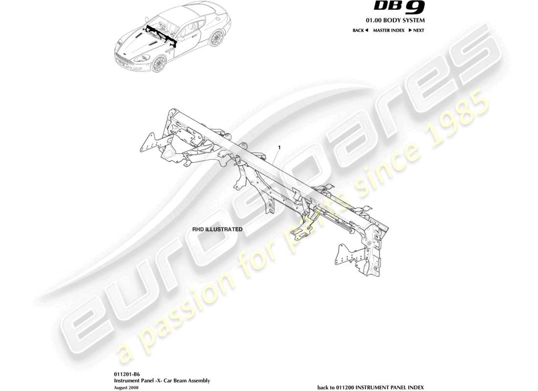 aston martin db9 (2010) ip-querträger-teilediagramm