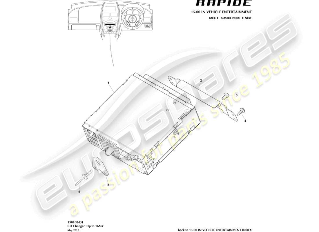 aston martin rapide (2010) cd-wechsler, bis zu 16my ersatzteildiagramm
