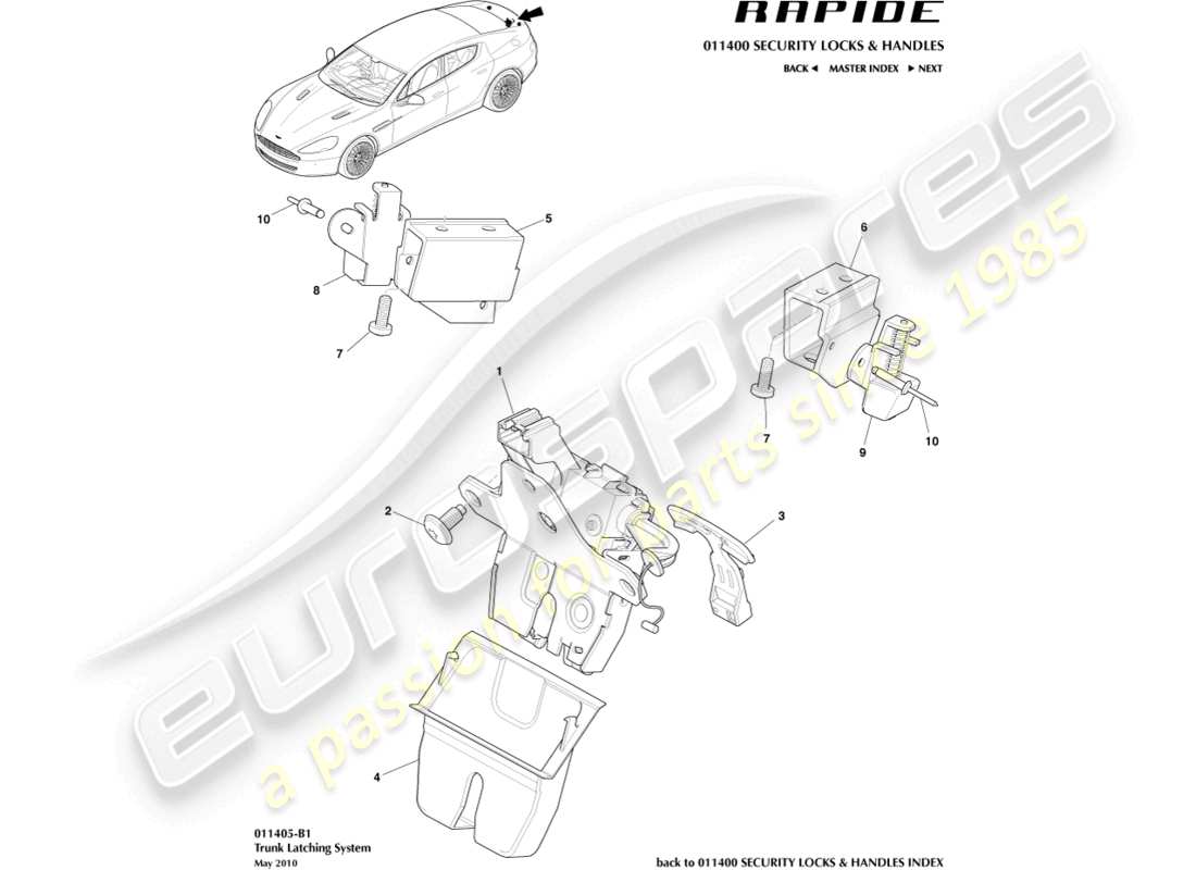 aston martin rapide (2011) teilediagramm des kofferraumverriegelungssystems