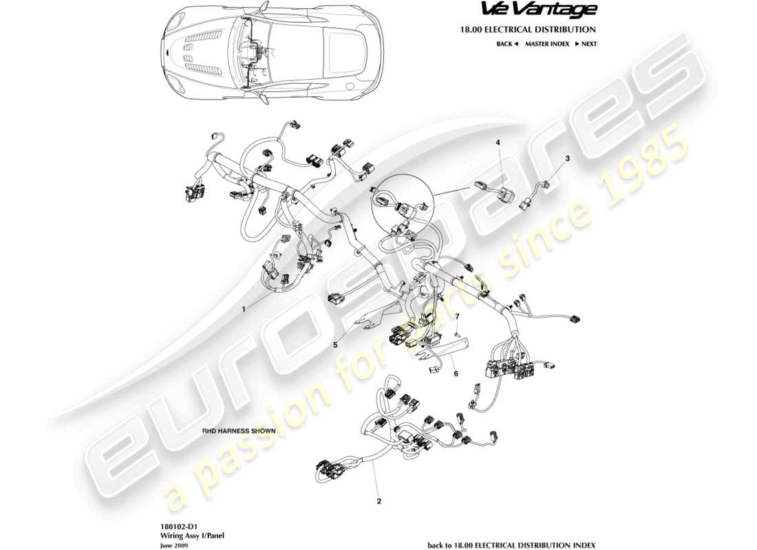 aston martin v12 vantage (2012) ip-kabelbaum-teilediagramm