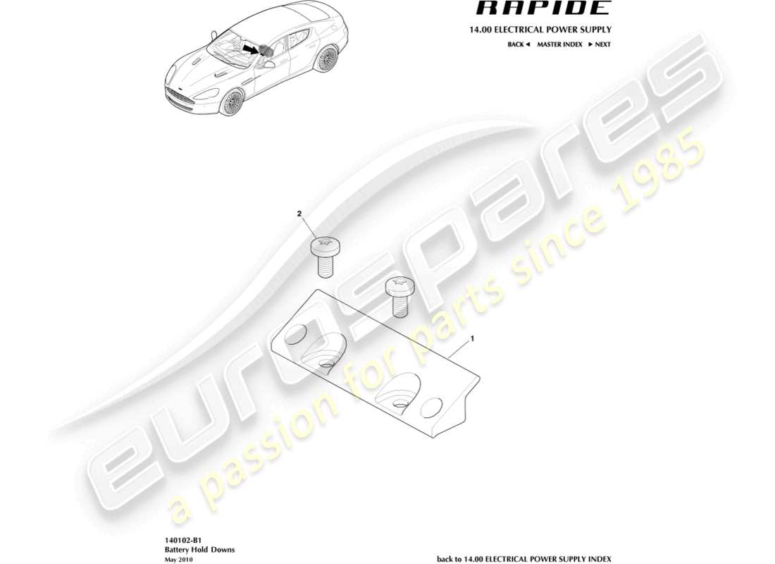 aston martin rapide (2014) teilediagramm für batteriehalterungen