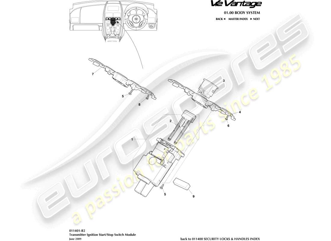 aston martin v12 vantage (2011) start/stop-modul, 09my teilediagramm