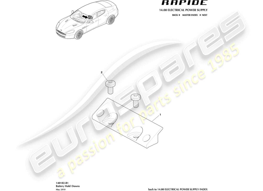 aston martin rapide (2011) teilediagramm für batteriehalterungen