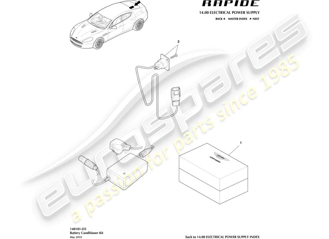 aston martin rapide (2012) teilediagramm des batterie-conditioner-kits
