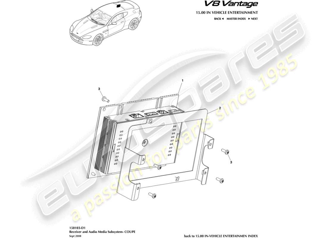 aston martin v8 vantage (2008) verstärker, coupé-teilediagramm