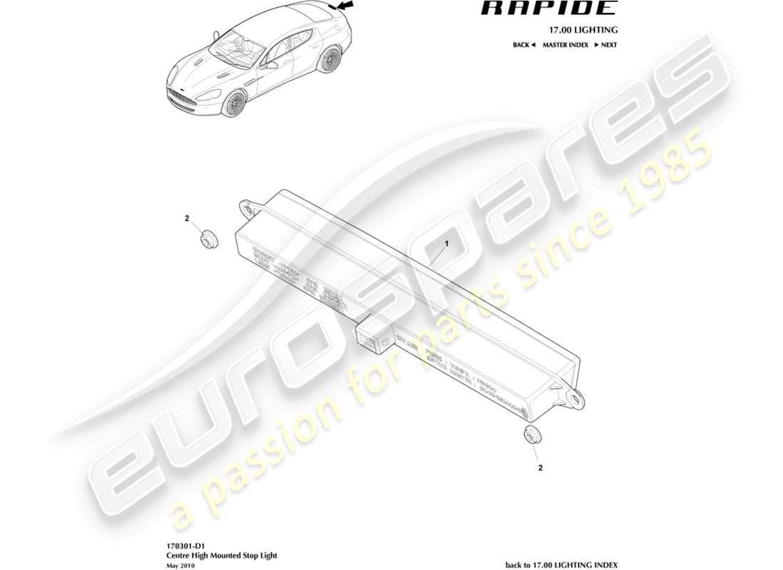 aston martin rapide (2010) ersatzteildiagramm für hoch montiertes bremslicht