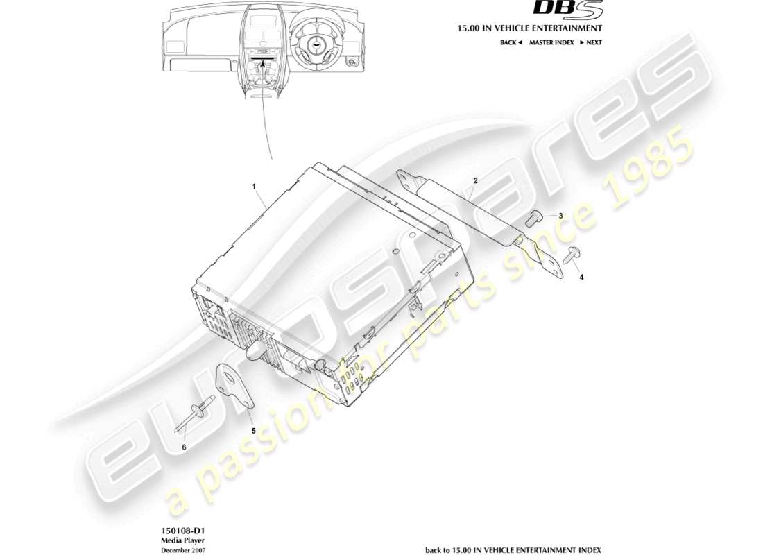 aston martin dbs (2009) teilediagramm des media players
