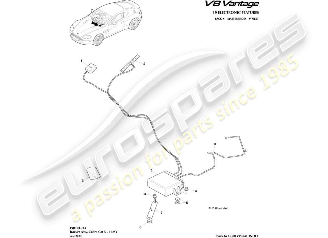 aston martin v8 vantage (2009) tracker, cobra, 14my ersatzteildiagramm