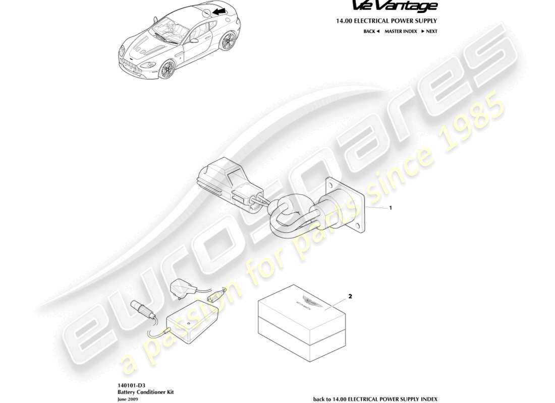 aston martin v12 vantage (2011) teilediagramm des batterie-conditioner-kits