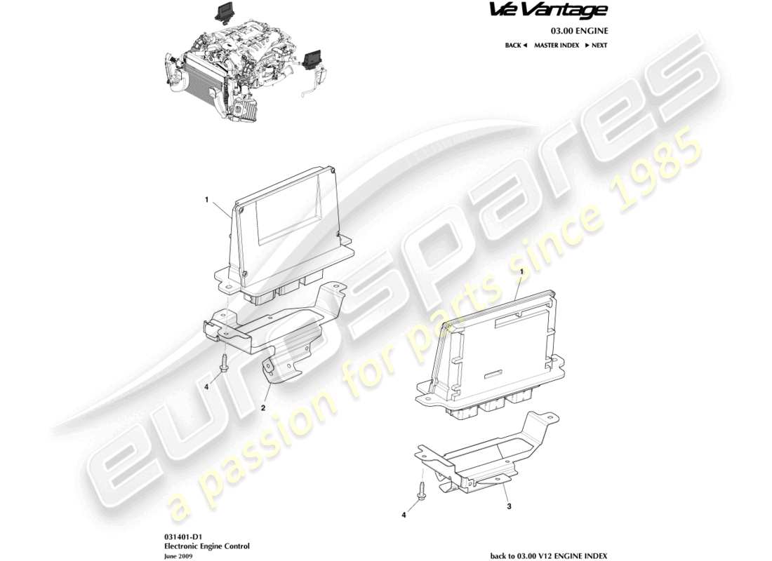 aston martin v12 vantage (2011) teilediagramm der elektronischen motorsteuerung