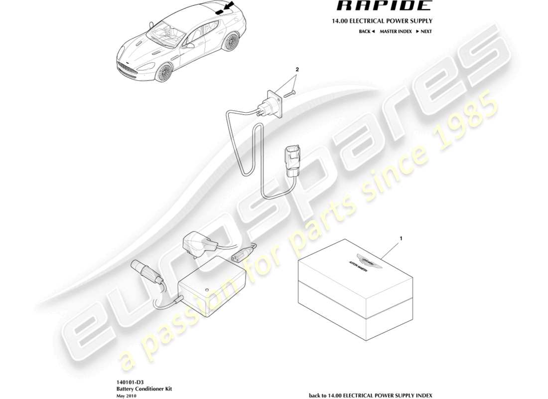 aston martin rapide (2011) teilediagramm des batterie-conditioner-kits