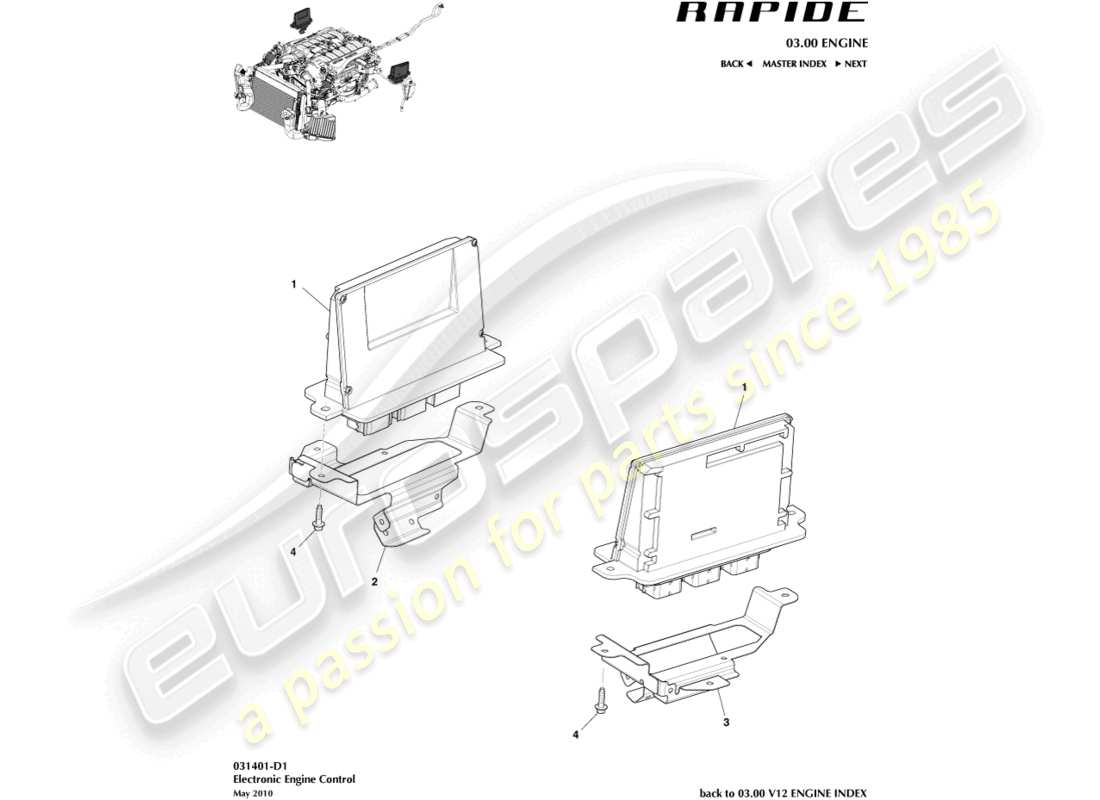 aston martin rapide (2011) teilediagramm der elektronischen motorsteuerung