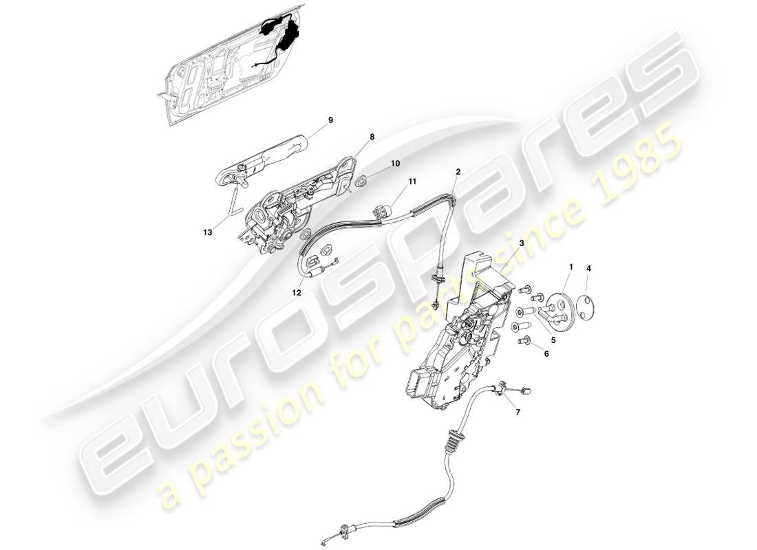 aston martin v8 vantage (2005) teilediagramm für das vordertürschloss