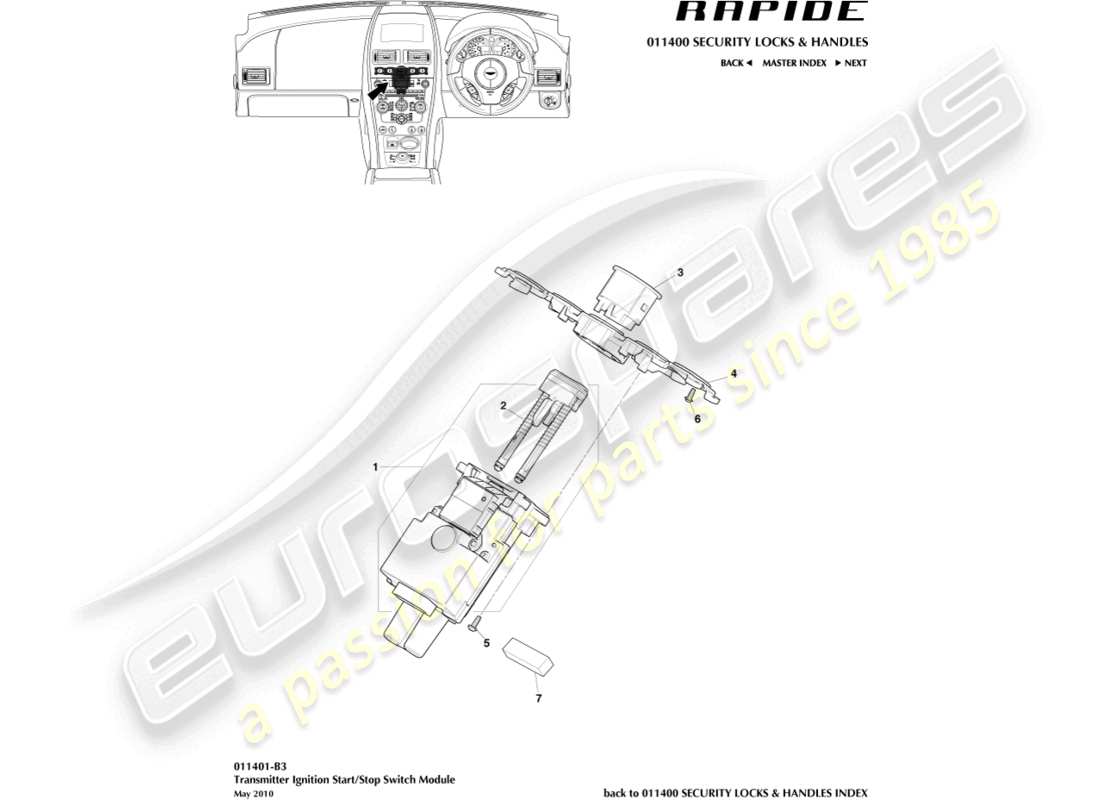 aston martin rapide (2011) teilediagramm des start/stop-moduls