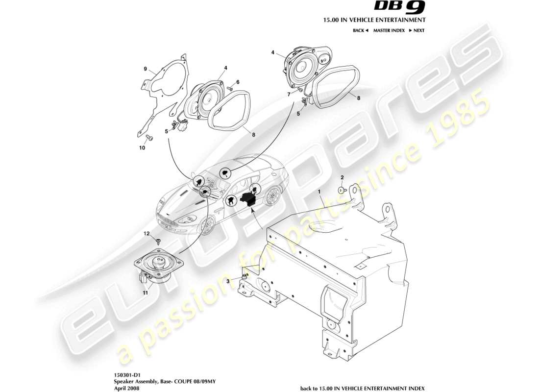 aston martin db9 (2004) lautsprecher, sockel, abdeckung teilediagramm