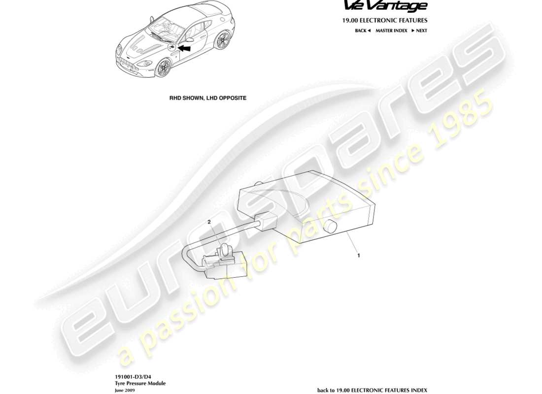 aston martin v12 vantage (2010) teilediagramm des reifendruckmoduls