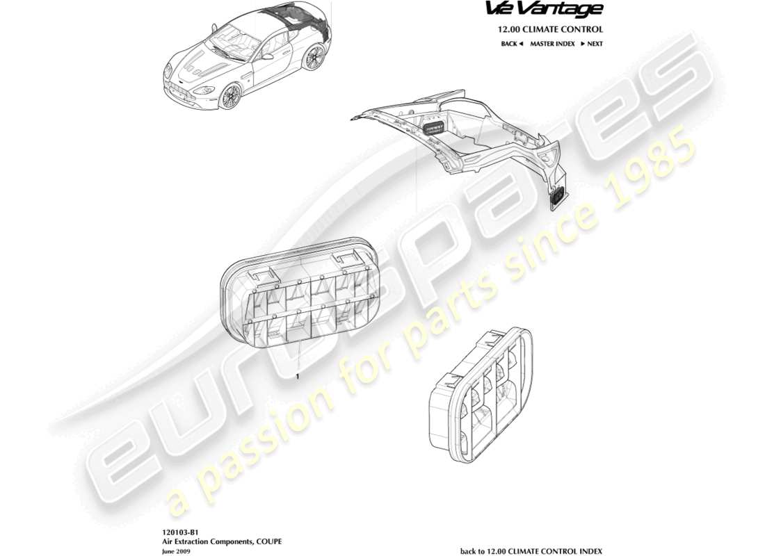 aston martin v12 vantage (2010) luftabsaugkomponenten, coupé-teilediagramm