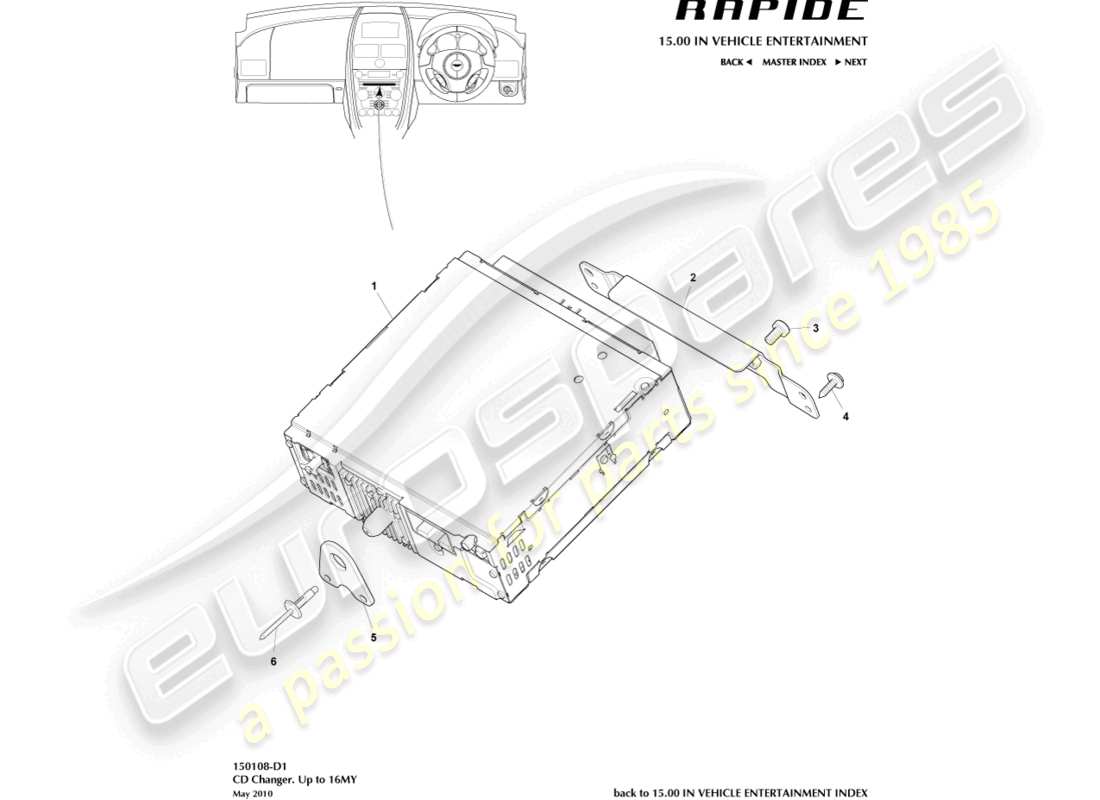 aston martin rapide (2011) cd-wechsler, bis zu 16my ersatzteildiagramm