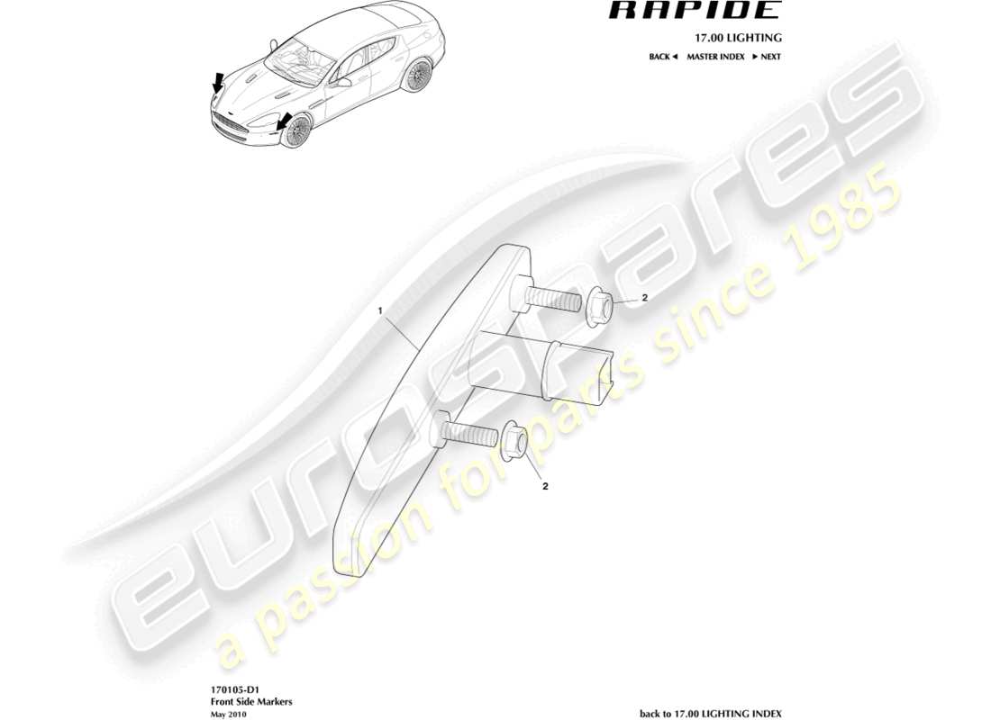 aston martin rapide (2011) teilediagramm für vordere seitenmarkierungen