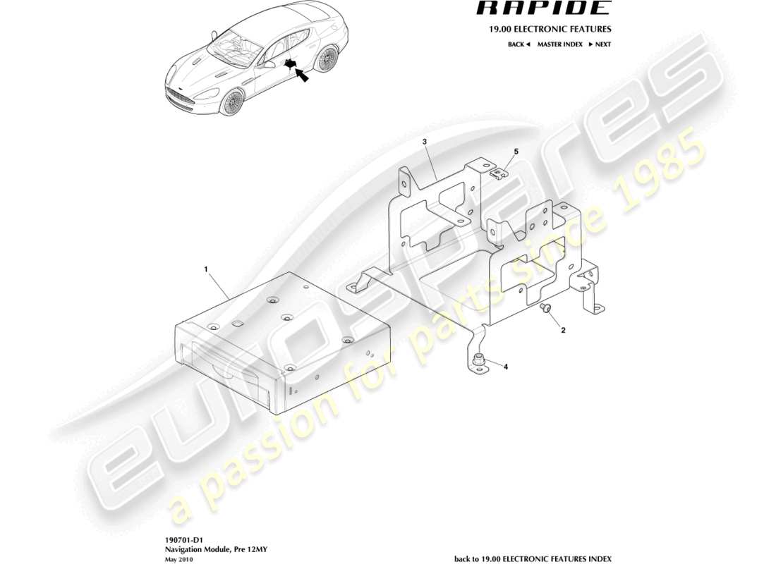 aston martin rapide (2016) navigationsmodul, bis zu 12my ersatzteildiagramm