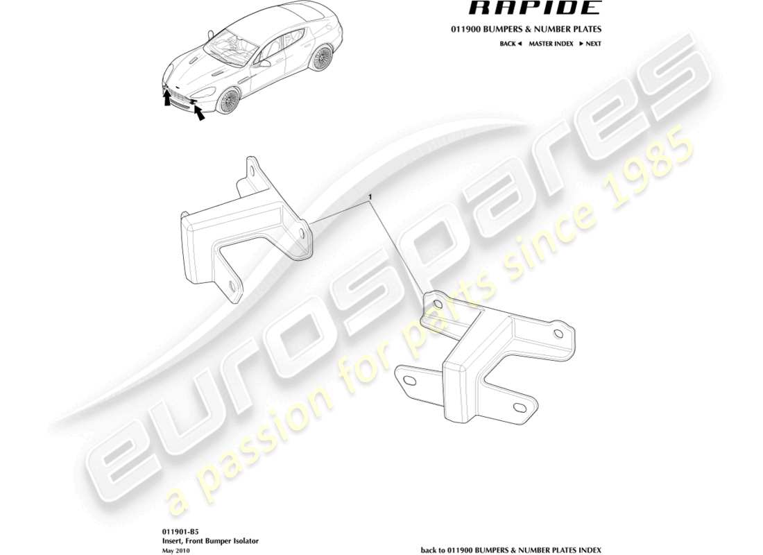 aston martin rapide (2011) einsatz, teilediagramm für vordere stoßstangenisolierung