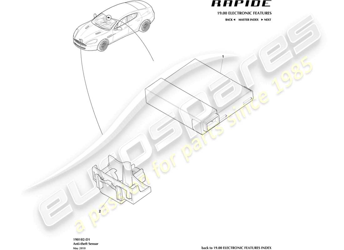 aston martin rapide (2016) teilediagramm für alarmsensoren
