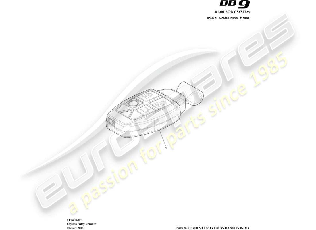 aston martin db9 (2011) fernbedienung für schlüssellosen zugang teilediagramm
