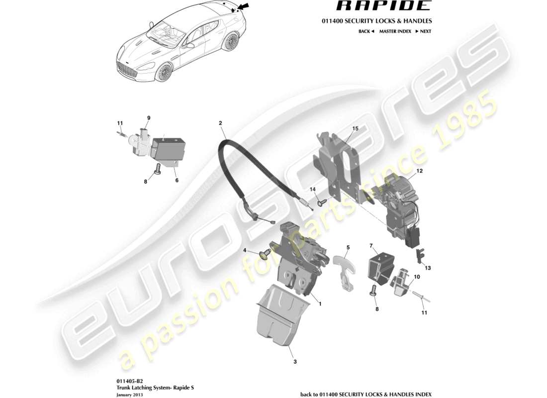 aston martin rapide (2018) kofferraumverriegelungssystem, s-teilediagramm