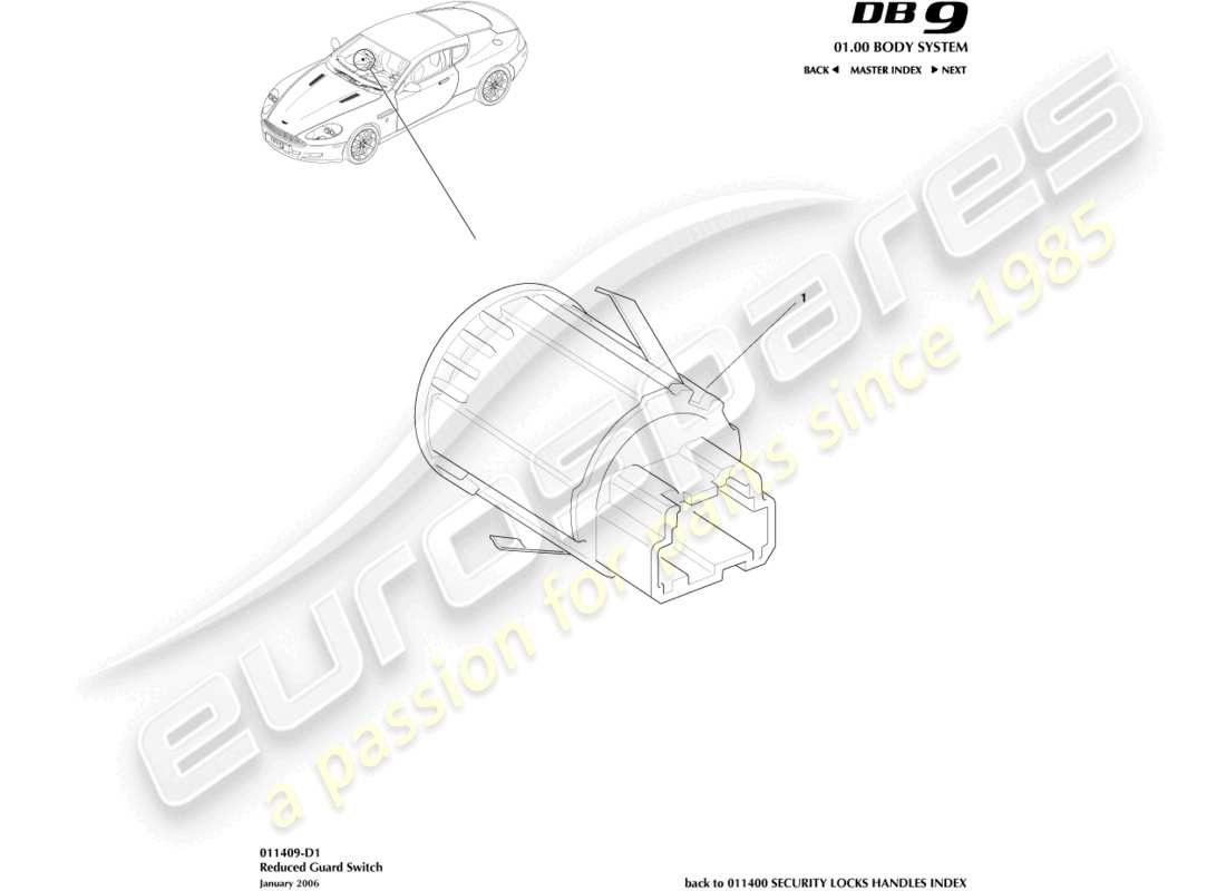 aston martin db9 (2004) teilediagramm für reduzierten schutzschalter