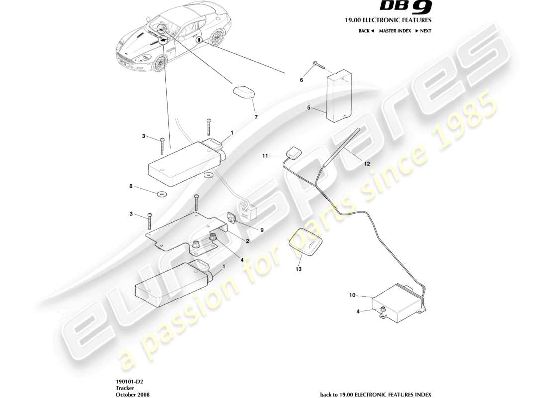 aston martin db9 (2006) tracker-teilediagramm