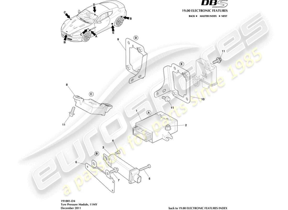 aston martin dbs (2010) reifendruckmodul, 11my ersatzteildiagramm