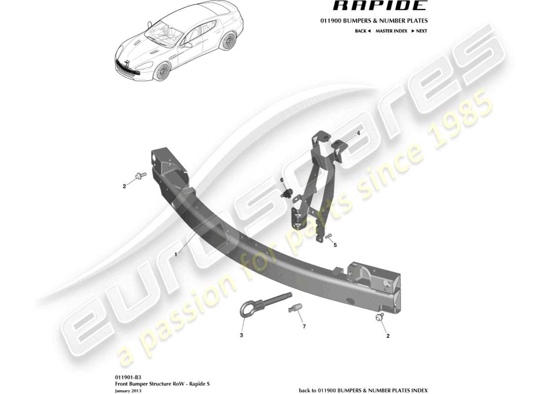 aston martin rapide (2016) vordere stoßfängerstruktur, s-reihe-teilediagramm