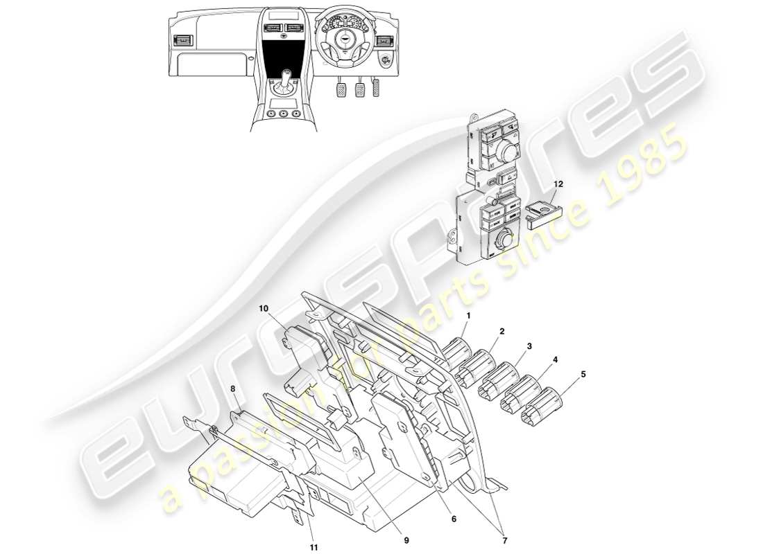 aston martin v8 vantage (2005) teilediagramm für mediensteuerung