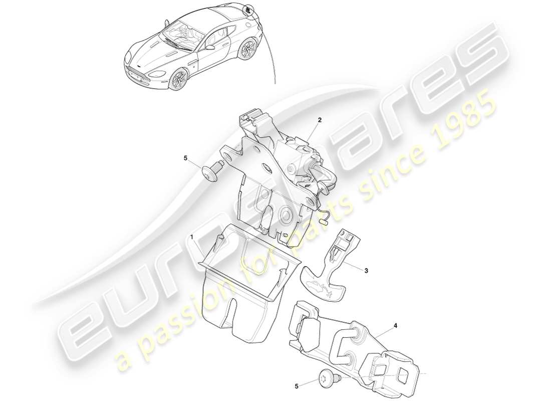 aston martin v8 vantage (2005) teilediagramm des kofferraumverriegelungssystems