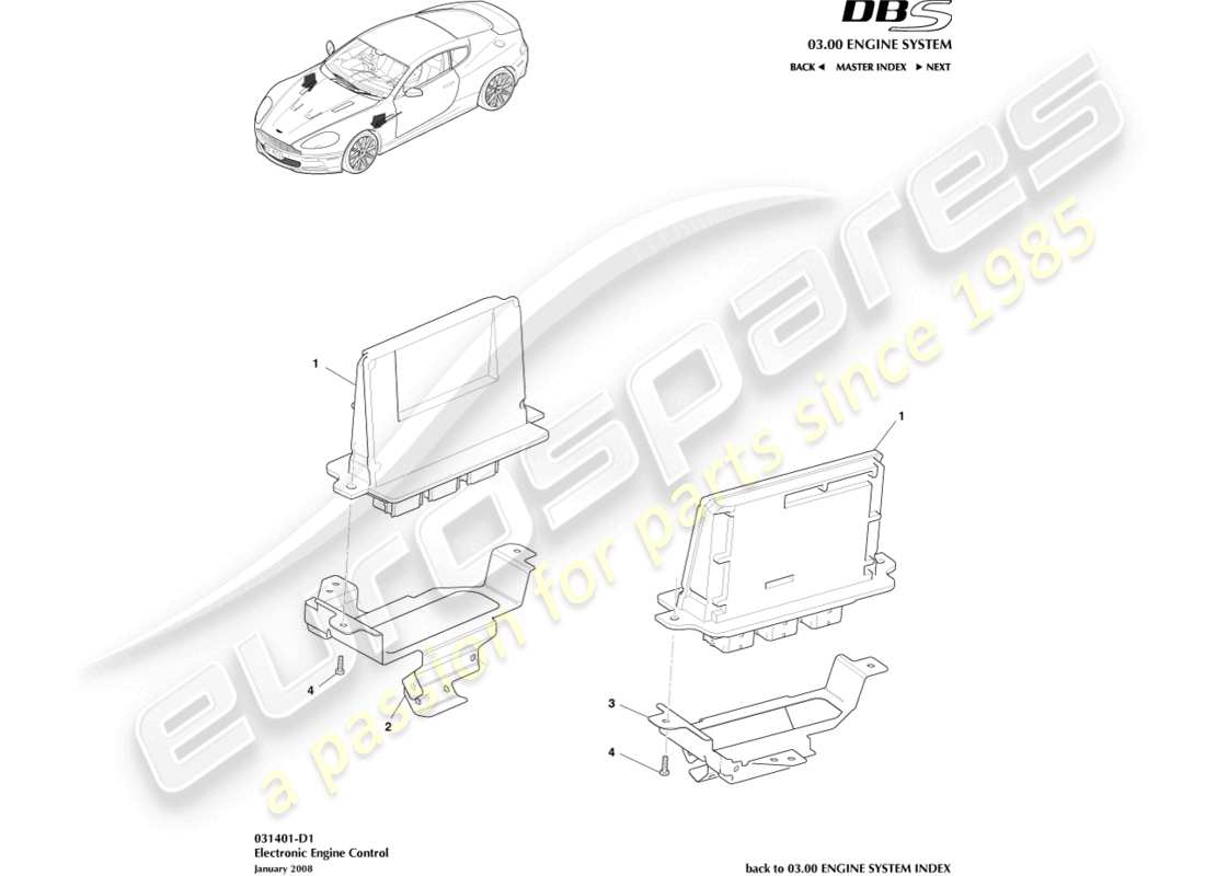 aston martin dbs (2009) teilediagramm der elektronischen motorsteuerung