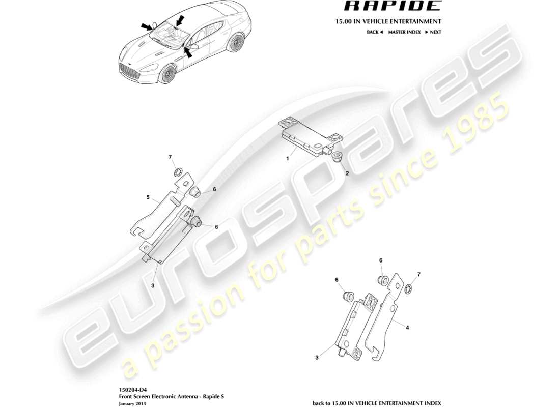 aston martin rapide (2010) elektronische antenne, 13my bis 14.5my ersatzteildiagramm