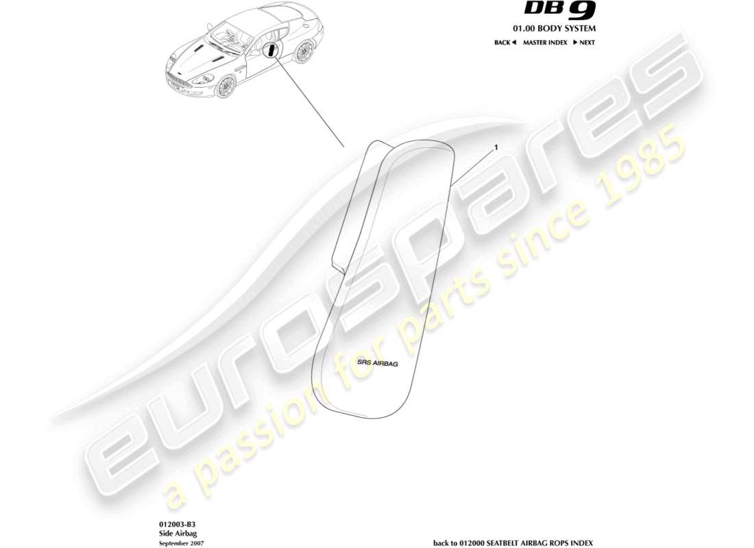 aston martin db9 (2011) seitenairbag teilediagramm
