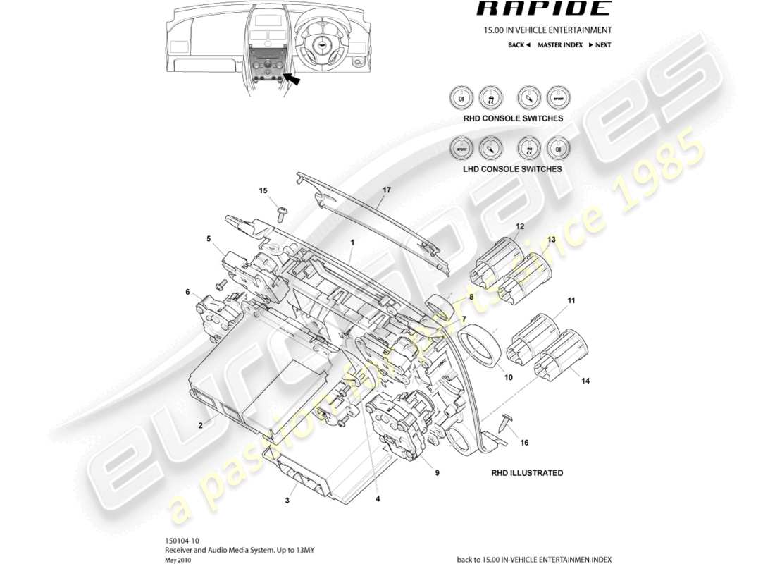 aston martin rapide (2011) mediensystem, bis zu 13my teilediagramm