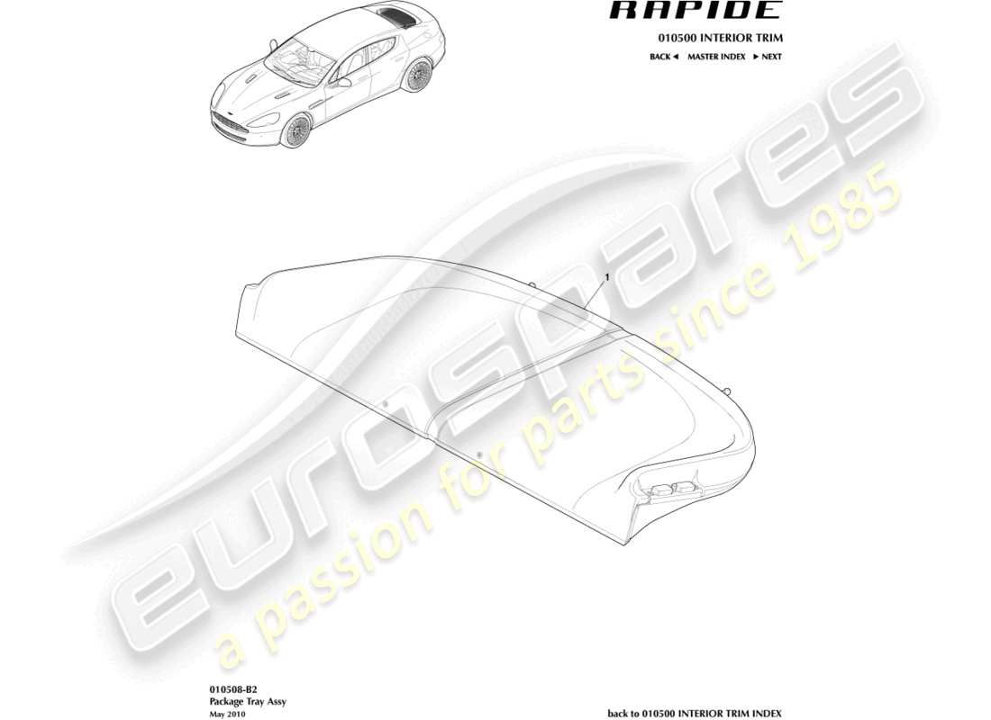 aston martin rapide (2019) teilediagramm für die verkleidung der gepäckraumabdeckung