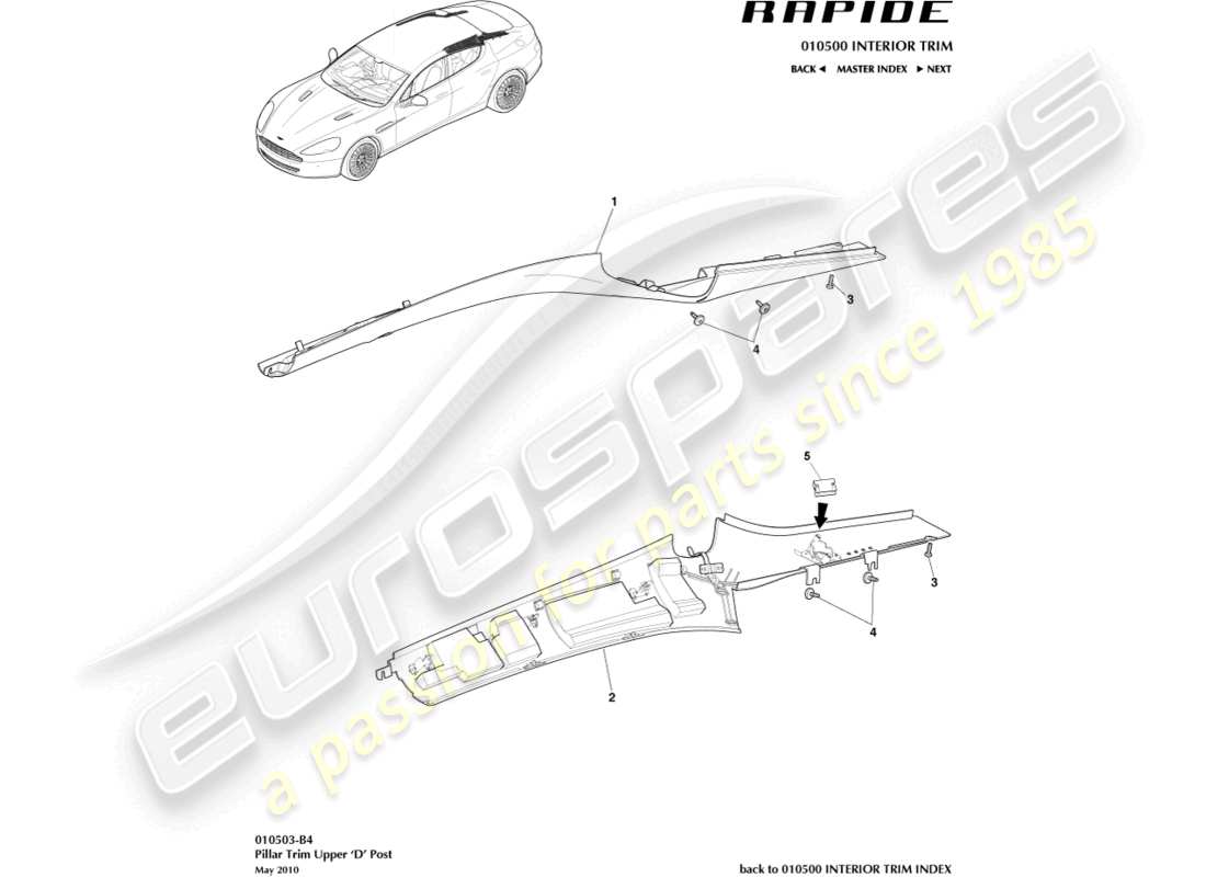 aston martin rapide (2011) teilediagramm für die d-säulenverkleidung