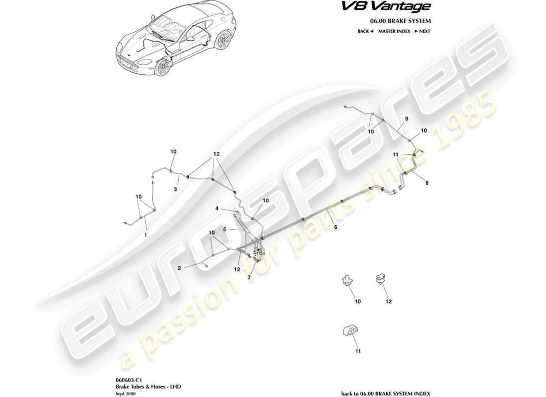 aston martin vantage gt8 (2017) bremsleitungen und -schläuche, lhd-ersatzteildiagramm