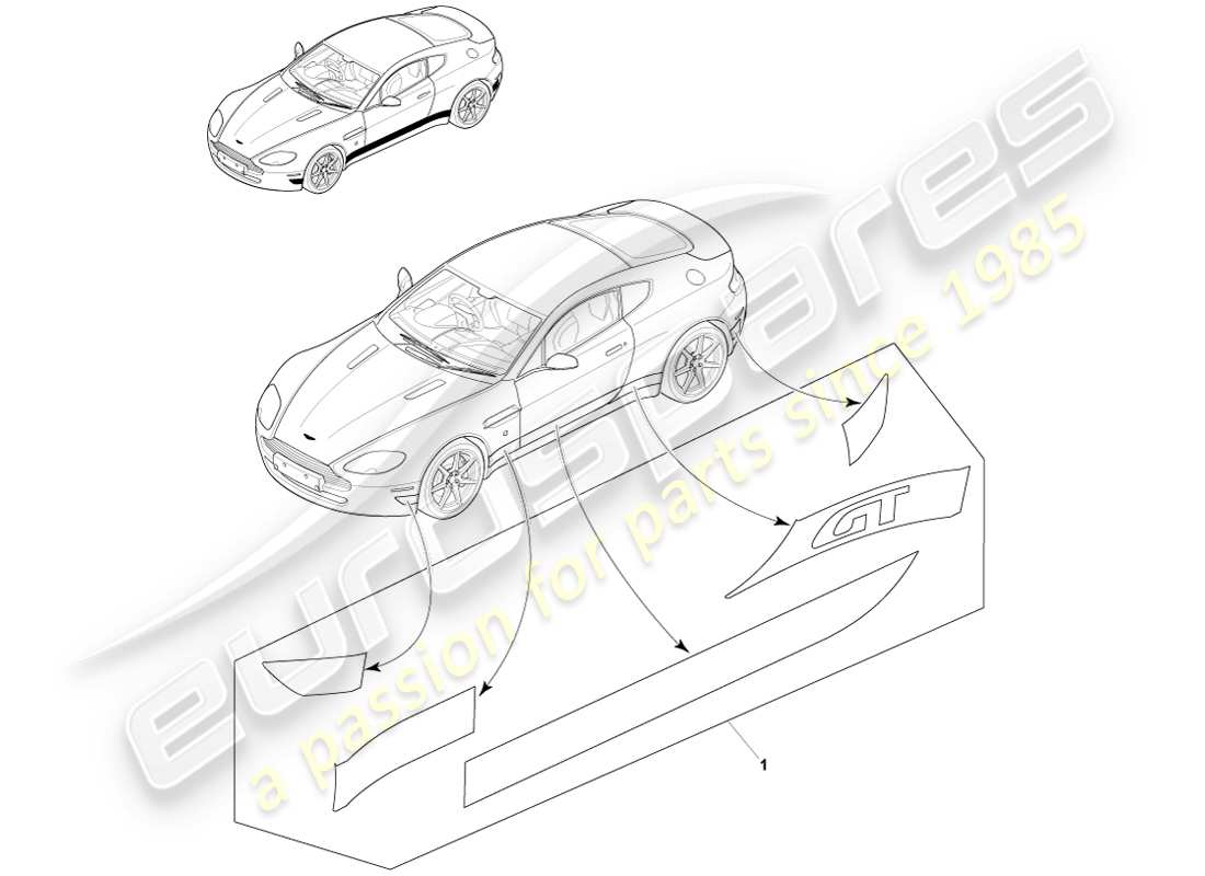 aston martin v8 vantage (2005) vinyl-karosserieseitenverkleidung, gt-teilediagramm