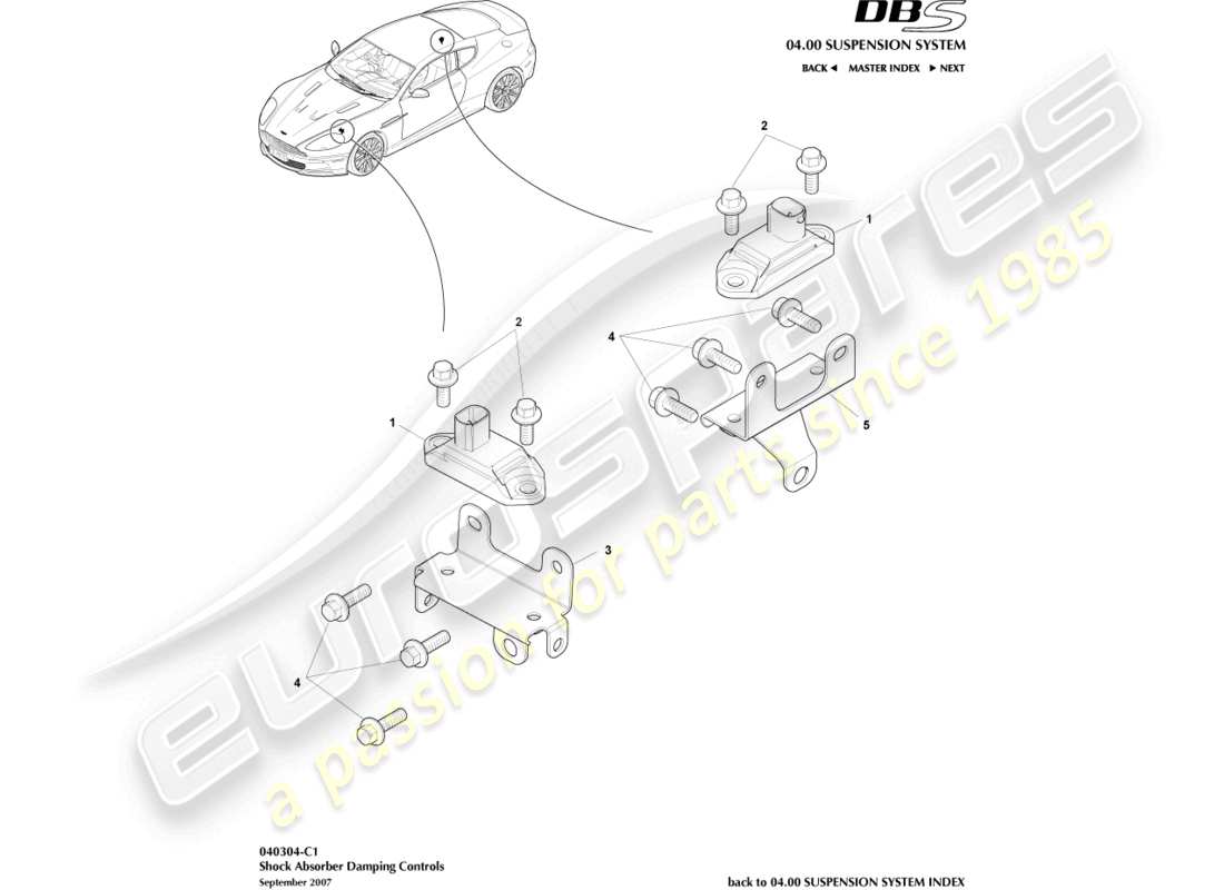 aston martin dbs (2009) teilediagramm für die stoßdämpfer-dämpfungssteuerung