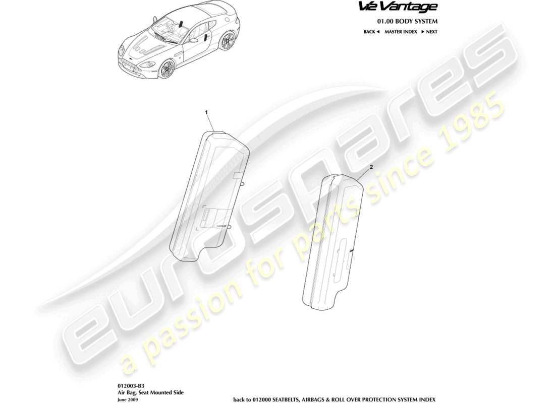 aston martin v12 vantage (2012) seiten-airbag-teilediagramm