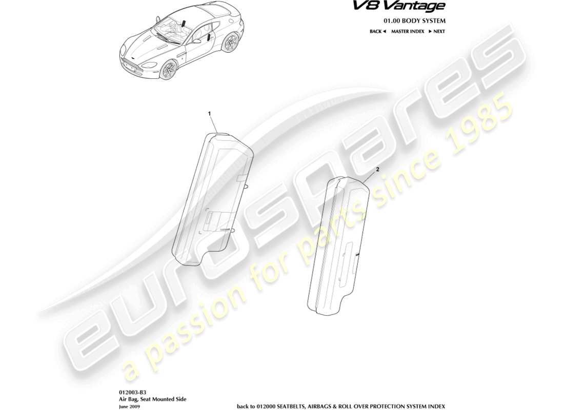aston martin v8 vantage (2016) seiten-airbag-teilediagramm